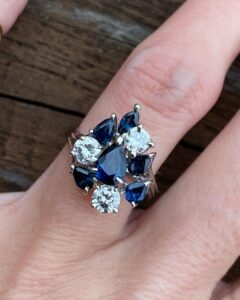 Blue Pear Cluster Ring