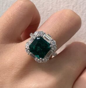 Delicate 3.10Ct Green Asscher Cut Halo Best Wedding Ring For Bridal | Luxury Jewelry