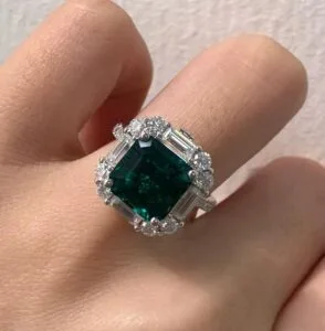 Delicate 3.10Ct Green Asscher Cut Halo Best Wedding Ring For Bridal | Luxury Jewelry