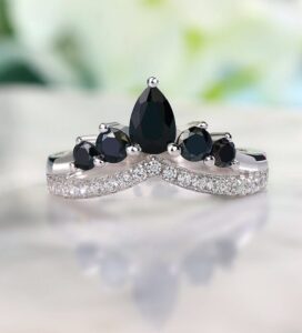 Black Pear Solitaire Ring