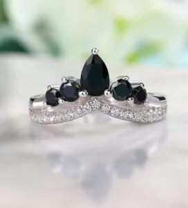 Black Pear Solitaire Ring