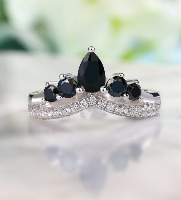 Black Pear Solitaire Ring