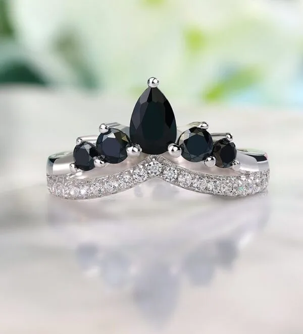 Black Pear Solitaire Ring