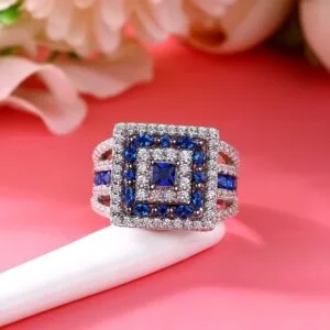 Blue Princess Cut Ring