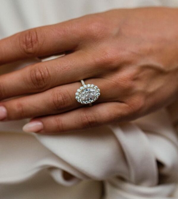 White Oval Halo Ring