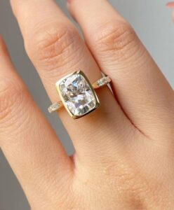 White Cushion Bezel Ring