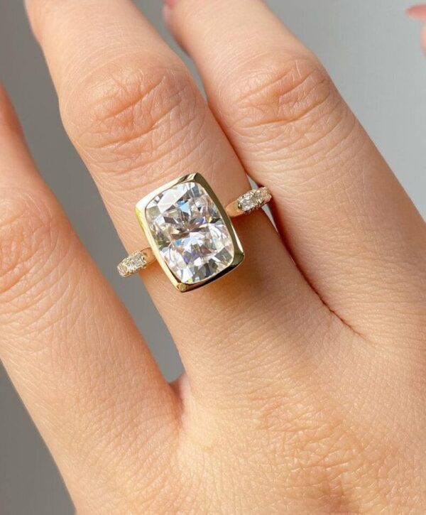White Cushion Bezel Ring