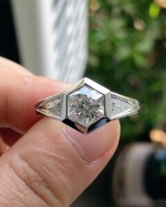 2Ct White Hexagon Cut Bezel Three Stone Engagement Ring | Best Gift Ring For Her