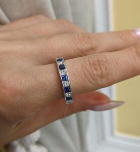 1Ct Blue And White Princess Channel Engagement Band Ring | Best Proposal Band