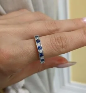 1Ct Blue And White Princess Channel Engagement Band Ring | Best Proposal Band
