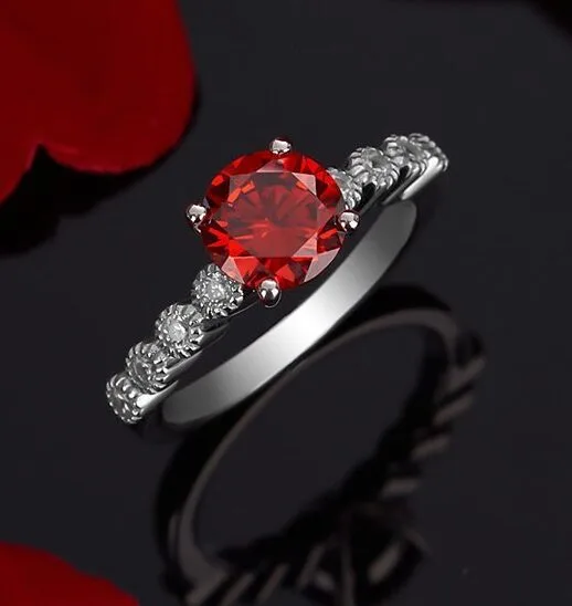 Red Round Solitaire Ring
