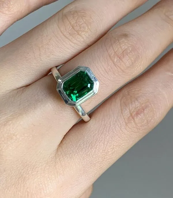 Green Emerald Cut Ring