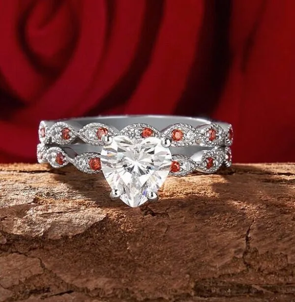 Heart Solitaire Ring Set