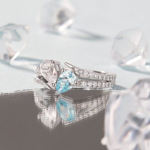 2Ct Light Blue And White Pear Cut Solitaire Anniversary Ring | Birthday Gift Ring For Mother - Image 2