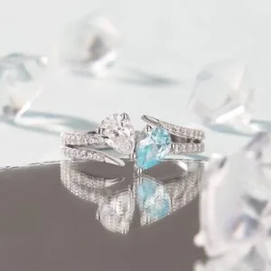 2Ct Light Blue And White Pear Cut Solitaire Anniversary Ring | Birthday Gift Ring For Mother