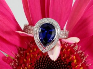 2.2Ct Blue Pear Cut Bezel Engagement Ring | Birthday Gift Ring For Her