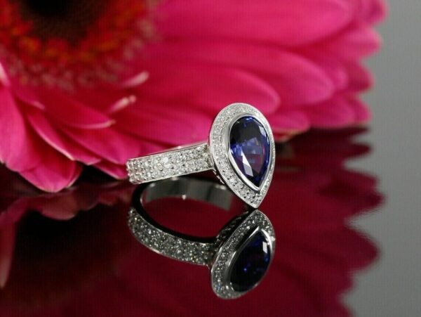 2.2Ct Blue Pear Cut Bezel Engagement Ring | Birthday Gift Ring For Her - Image 8