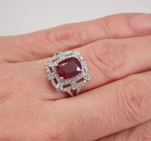 Awesome 2.5Ct Red Cushion Cut Halo Anniversary Ring | Best Birthday Gift Ring