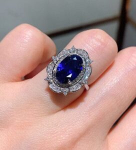 Blue Oval Halo Ring
