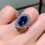 Blue Oval Halo Ring