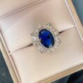 Blue Oval Halo Ring