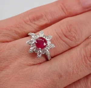 Dazzling 2Ct Red Round Cut Halo Engagement Ring | Party Wear Ring For Women