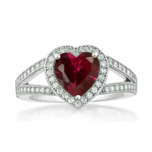 Pretty 2.77Ct Red Heart Cut Halo Split Shank Best Anniversary Ring For Wife | Surprise Gift For Her