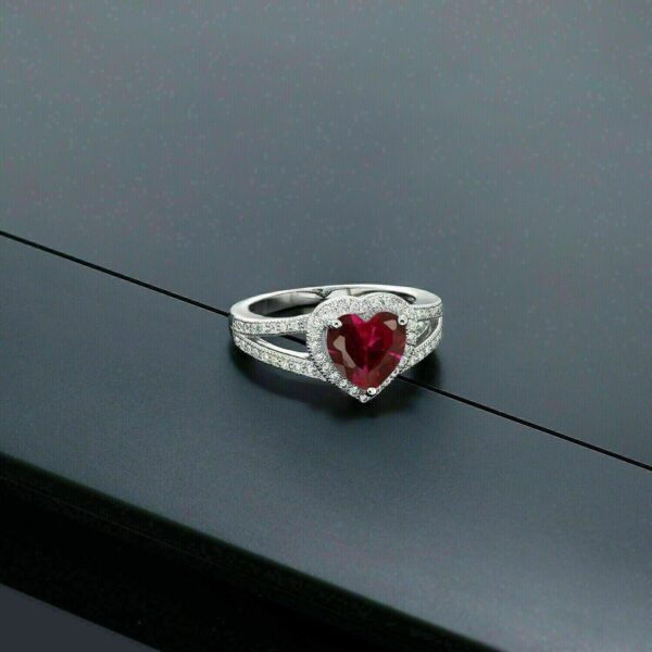 Pretty 2.77Ct Red Heart Cut Halo Split Shank Best Anniversary Ring For Wife | Surprise Gift For Her - Image 4