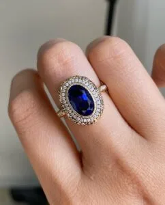 Awesome 3.10Ct Blue Oval Cut Halo Perfect Party Wear Ring For Her | Luxury Jewelry