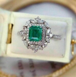 Attractive 2.80Ct Green Emerald Cut Double Halo Best Party Wear Ring For Women | Luxury Jewelry