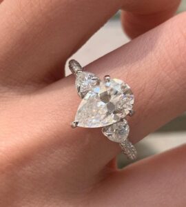 Unique 2.88Ct White Pear Cut Three Stone Perfect Wedding Ring For Bridal | Women Jewelry