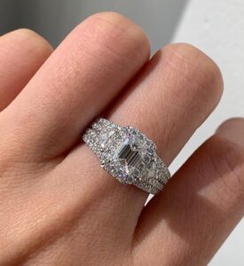 Delicate 3.10Ct White Emerald Cut Halo Best Surprise Gift Ring For Women | Designer Ring