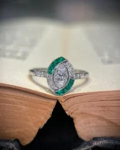 White Marquise Halo Ring