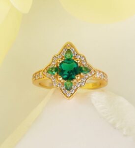 Green Cushion Solitaire Ring