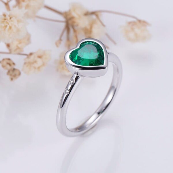Pretty 2.2Ct Green Heart Cut Bezel Perfect Birthday Gift Ring For Mother | Promise Ring For Her - Image 3