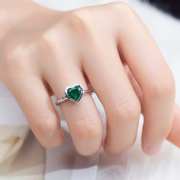 Pretty 2.2Ct Green Heart Cut Bezel Perfect Birthday Gift Ring For Mother | Promise Ring For Her - Image 2