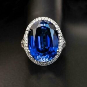 Trending 3.50Ct Blue Oval Cut Halo Perfect Party Wear Ring For Women | Luxury Jewelry