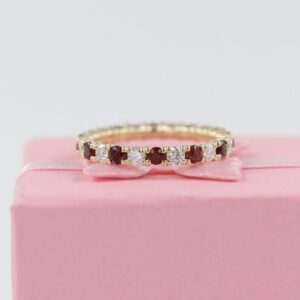 Fancy 2.70Ct White And Red Round Cut Full Eternity Best Anniversary Band Ring For Wife