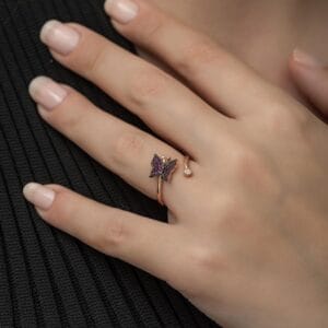 Butterfly Amethyst Cluster Ring | 0.80Ct Round Cut Bypass Shank Ring For Her | Designer Purple Stone Jewelry For Women