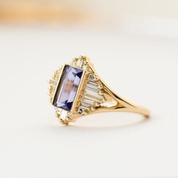 1.80CT Blue Tanzanite Baguette Cut Half Bezel Ring for Women | Elegant Anniversary And Birthstone Jewelry