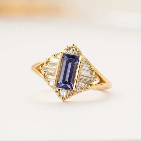 1.80CT Blue Tanzanite Baguette Cut Half Bezel Ring for Women | Elegant Anniversary And Birthstone Jewelry