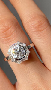 1.50Ct Asscher Cut Bezel Halo Engagement Ring | Elegant Gift for Her