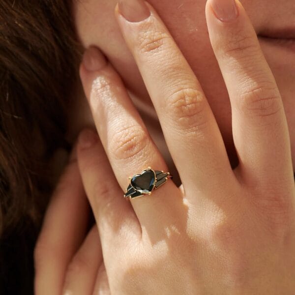 2.10CT Black Heart Cut Solitaire Ring | Wings Style Engagement And Birthday Gift for Her