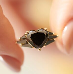 2.10CT Black Heart Cut Solitaire Ring | Wings Style Engagement And Birthday Gift for Her