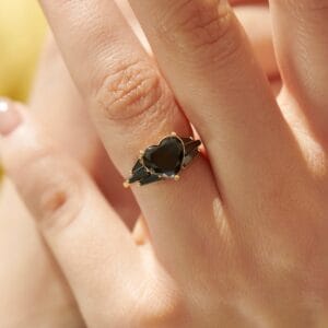 2.10CT Black Heart Cut Solitaire Ring | Wings Style Engagement And Birthday Gift for Her