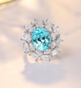 2.50Ct Oval Cut Aquamarine Cluster Wedding Ring | Party Wear Gift For Her