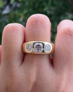 1.20Ct Asscher Cut Three Stone Men’s Engagement Ring | Flush Set Gift Ring for Father or Him