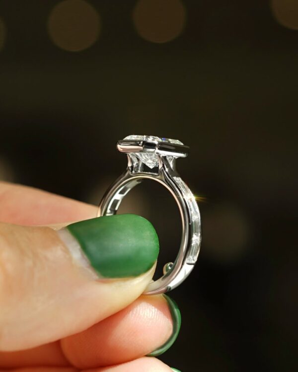 2.50Ct White Radiant Cut Bezel Set Ring | Anniversary Gift Jewelry for Wife | Forever One Statement Ring for Her