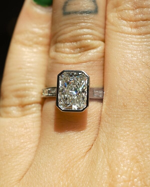 2.50Ct White Radiant Cut Bezel Set Ring | Anniversary Gift Jewelry for Wife | Forever One Statement Ring for Her