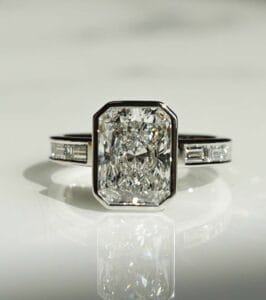 2.50Ct White Radiant Cut Bezel Set Ring | Anniversary Gift Jewelry for Wife | Forever One Statement Ring for Her